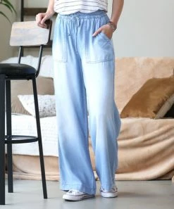 42POPS | Light Chambray Drawstring Wide-Leg Pocket Pants - Women