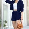 42POPS | Navy Zip-Up Crop Hoodie & Drawstring-Waist Shorts - Women
