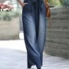 42POPS | Midnight Chambray Tie-Belt Pocket Wide-Leg Paper Bag Jeans - Women