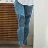 42POPS | Deep Aqua Mineral-Wash Wide-Waistband Moto Leggings - Women