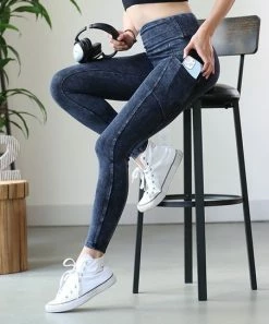 42POPS | Blue Gray Mineral-Wash Wide-Waistband Leggings - Women