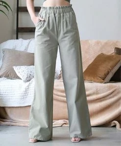 42POPS | Khaki Stone-Wash Pocket Wide-Leg Paper Bag Pants - Women