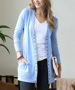 42POPS | Spring Blue Snap Pocket Cardigan - Women