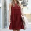42POPS | Dark Rust Tiered Ruffle-Trim Scoop Neck Sleeveless Dress - Women