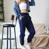 42POPS | Navy Drawstring-Waist Pocket Windbreaker Sweatpants - Women