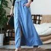 42POPS | Medium Blue Button-Up Pocket Paper-Bag Maxi Skirt - Women