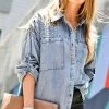 42POPS | Light Denim Blue Padded-Shoulder Roll-Tab Pocket Shacket - Women