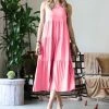 42POPS | Bright Pink Scoop-Neck Sleeveless Tiered Midi Dress - Women