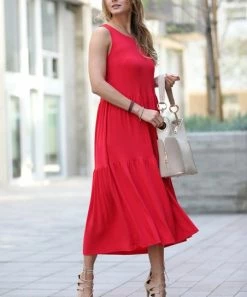42POPS | Ruby Scoop-Neck Sleeveless Tiered Midi Dress - Women