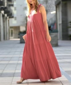 42POPS | Ash Rose Scoop-Neck Sleeveless Tiered Maxi Dress - Women