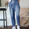 42POPS | Dark Blue Chambray Pleated Paper-Bag Pocket Pants - Women