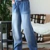 42POPS | Medium Blue Faded Chambray Paper-Bag Pocket Wide-Leg Pants - Women