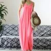 42POPS | Coral Pink V-Neck Cami Pocket Maxi Dress - Women