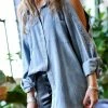 42POPS | Light Denim Eyelet Open-Sleeve Pocket Top - Women