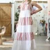 42POPS | White Multicolor Stripe Sleeveless Maxi Dress - Women