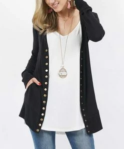 42POPS | Black Snap-Button Open Pocket Cardigan - Women