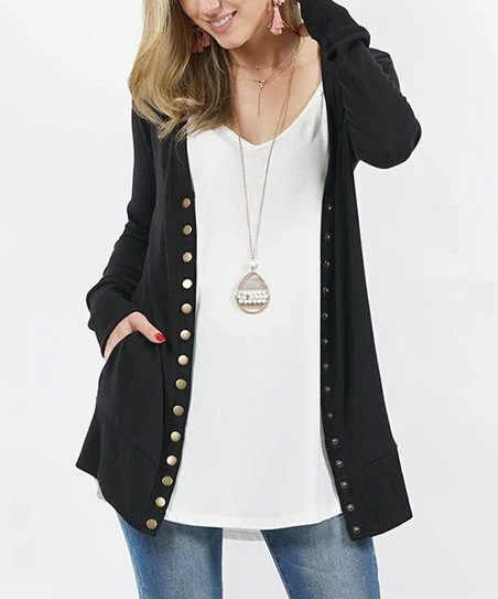 42POPS | Black Snap-Button Open Pocket Cardigan - Women