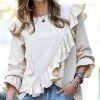 42POPS | Latte Ruffle Long Puff-Sleeve Top - Women