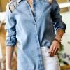 42POPS | Denim Blue Criss-Cross Cut-Out Long-Sleeve Top - Women