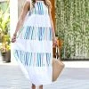 42POPS | Blue Multicolor Stripe Sleeveless Maxi Dress - Women