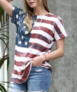 42POPS | Red & Blue Stars & Stripes Short-Sleeve Tee - Women