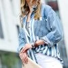 42POPS | Blue & White Stripe Denim Pocket Shacket - Women