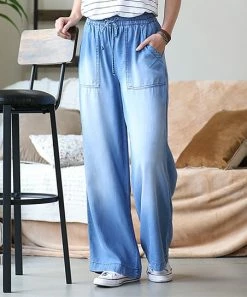 42POPS | Medium Chambray Drawstring Pocket Wide-Leg Jeans - Women