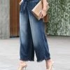 42POPS | Midnight Chambray Tie-Waist Pocket Crop Wide-Leg Paper Bag Jeans - Women