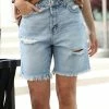 42POPS | Light Blue Distressed Pocket High-Waist Denim Shorts - Women