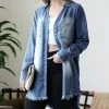 42POPS | Dark Chambray Frayed Long-Sleeve Button-Up - Women
