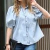 42POPS | Denim Blue Distressed Balloon-Sleeve Button-Up - Women