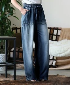 42POPS | Midnight Chambray Pocket Wide-Leg Paper Bag Jeans - Women