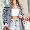 42POPS | Gray Fringe Washed Pocket Denim Jacket - Women