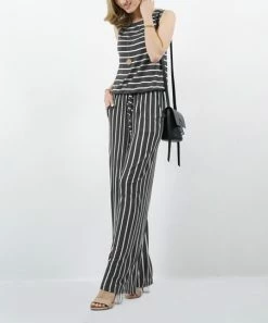 42POPS | Ash Gray & Ivory Stripe Sleeveless Pocket Jumpsuit - Women