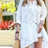 42POPS | Off-White Eyelet Three-Quarter Sleeve Hi-Low Button-Up - Women
