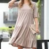 42POPS | Ash Mocha Ruffle-Accent Short-Sleeve Tiered Shift Dress - Women