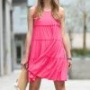 42POPS | Hot Pink Tiered Sleeveless Dress - Women