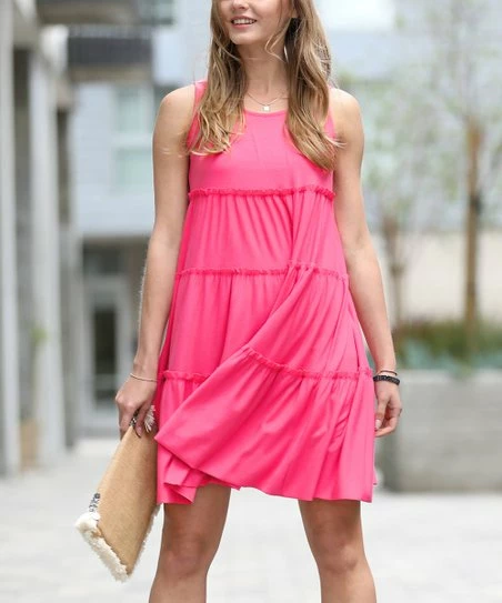 42POPS | Hot Pink Tiered Sleeveless Dress - Women