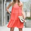 42POPS | Deep Coral Tiered Sleeveless Dress - Women