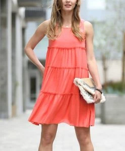 42POPS | Deep Coral Tiered Sleeveless Dress - Women