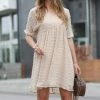 42POPS | Beige Swiss Dot V-Neck Empire-Waist Dress - Women