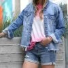42POPS | Light Blue Denim Distressed Pocket Jacket - Women