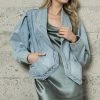 42POPS | Denim Blue Snap-Up Puff-Sleeve Asymmetric-Hem Pocket Jacket - Women