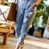 42POPS | Denim Blue Distressed Drawstring-Waist Crop Pocket Jeans - Women