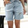 42POPS | Light Blue Distressed Pocket Cutoff Denim Shorts - Women