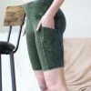 42POPS | Army Green Mineral-Wash Wide-Waistband Pocket Bike Shorts - Women