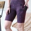 42POPS | Blackberry Mineral-Wash Wide-Waistband Pocket Bike Shorts - Women