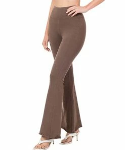 42POPS | Americano Wide-Waistband Raw-Cuff Flare Yoga Pants - Women