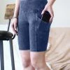 42POPS | Blue Gray Mineral-Wash Wide-Waistband Pocket Bike Shorts - Women