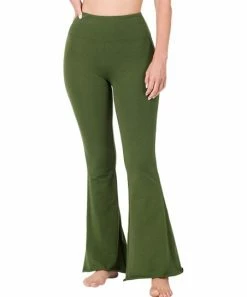 42POPS | Army Green Wide-Waistband Raw-Cuff Flare Yoga Pants - Women